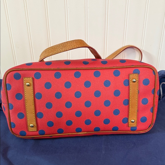 Dooney & Bourke Red and Blue Polka Dot Tote with dust bag - Picture 7 of 12